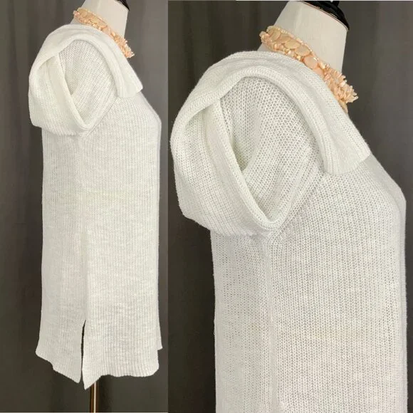 Eileen Fisher White Crew Neck Tunic Sweater Organic Linen Blend Long Sleeve Sz S - Picture 3 of 16